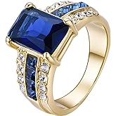 Yoursfs Gold Sapphire Rings For Women 18K Gold Plated Square Stones in Sapphire Crystal Blue Ring Wedding Giving