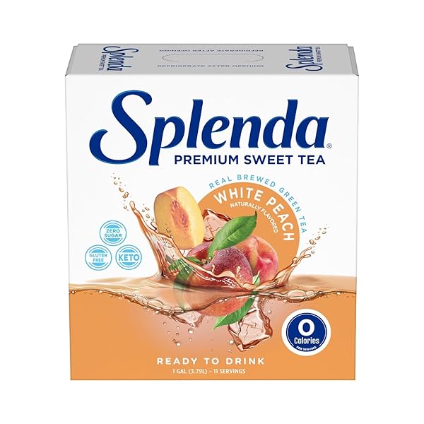 SPLENDA PREMIUM SWEET TEA ON TAP, 1 GALLON BAG IN BOX READY TO DRINK LIQUID, WHITE PEACH GREEN TEA, 128 FL OZ, PACKAGING MAY VARY