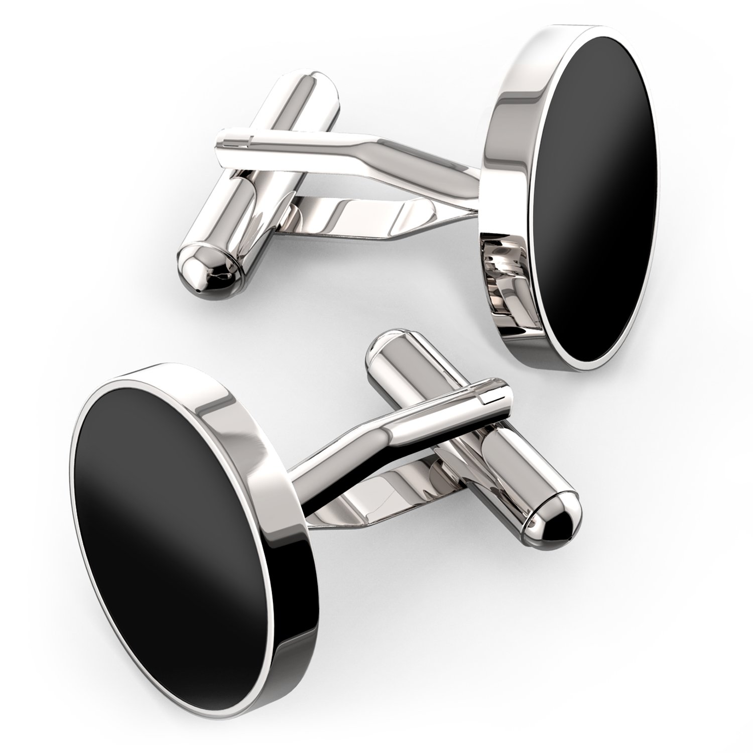 UHIBROS Jewelry Stainless Steel Classic Tuxedo Shirt Cufflinks for Men Unique Business Wedding White (Black)