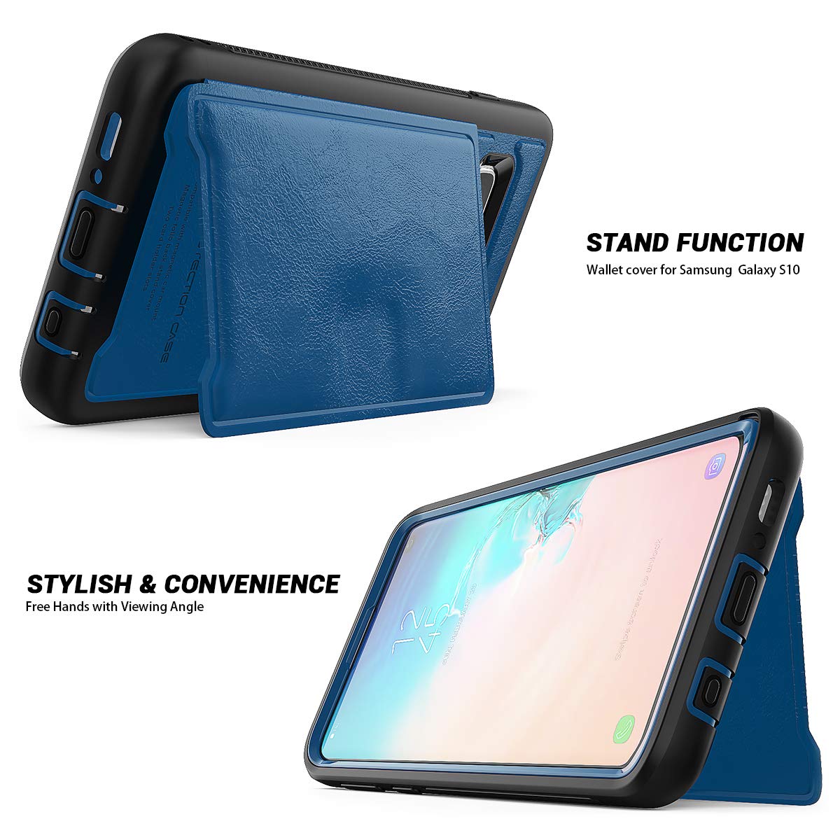 Galaxy S10e Case, Sumsung S10e Wallet Card Slots Holders Kickstand Flip Cover Bumper PU Leather TPU Rubber Hard PC Frame Magnetic Slim Shockproof Durable Shockproof Protective Case Cover (Blue)