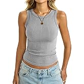 EasyGala Womens Ribbed Seamless Tank Knit Crew Neck Shirt Summer Fitted Sleeveless Top Casual Basic High Neck Clothes