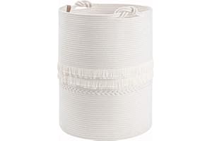 CherryNow Baby Laundry Hamper for Nursery, Tall Laundry Basket for Laundry Room, White Woven Storage Basket for Clothes, Toys, Towels, 16 x 22 inches, 69L