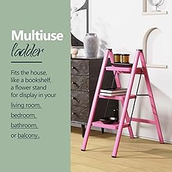 WOA WOA 3 Step Stool, Step Ladder Foldable with