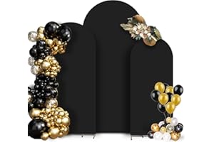 RAFOFO Set of 3 Arch Backdrop Cover with Balloons - Black Spandex Fitted Wedding Backdrop Covers 4ft,5ft,6ft for Chiara Backdrop Stand Set.Balloon Arch Stand Cover for Birthday Wedding (Frame Not Included)