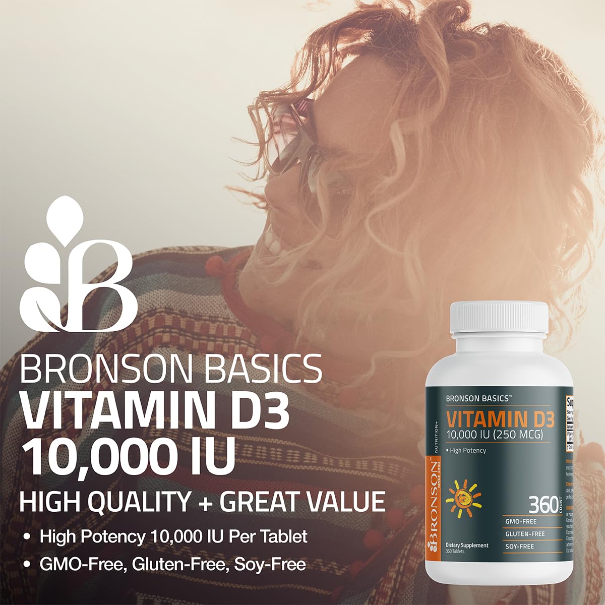Bronson Vitamin D3 10,000iu (250mcg) 1 Year Supply for Healthy Muscle Function and Immune Support, Non-GMO, 360 Tablets