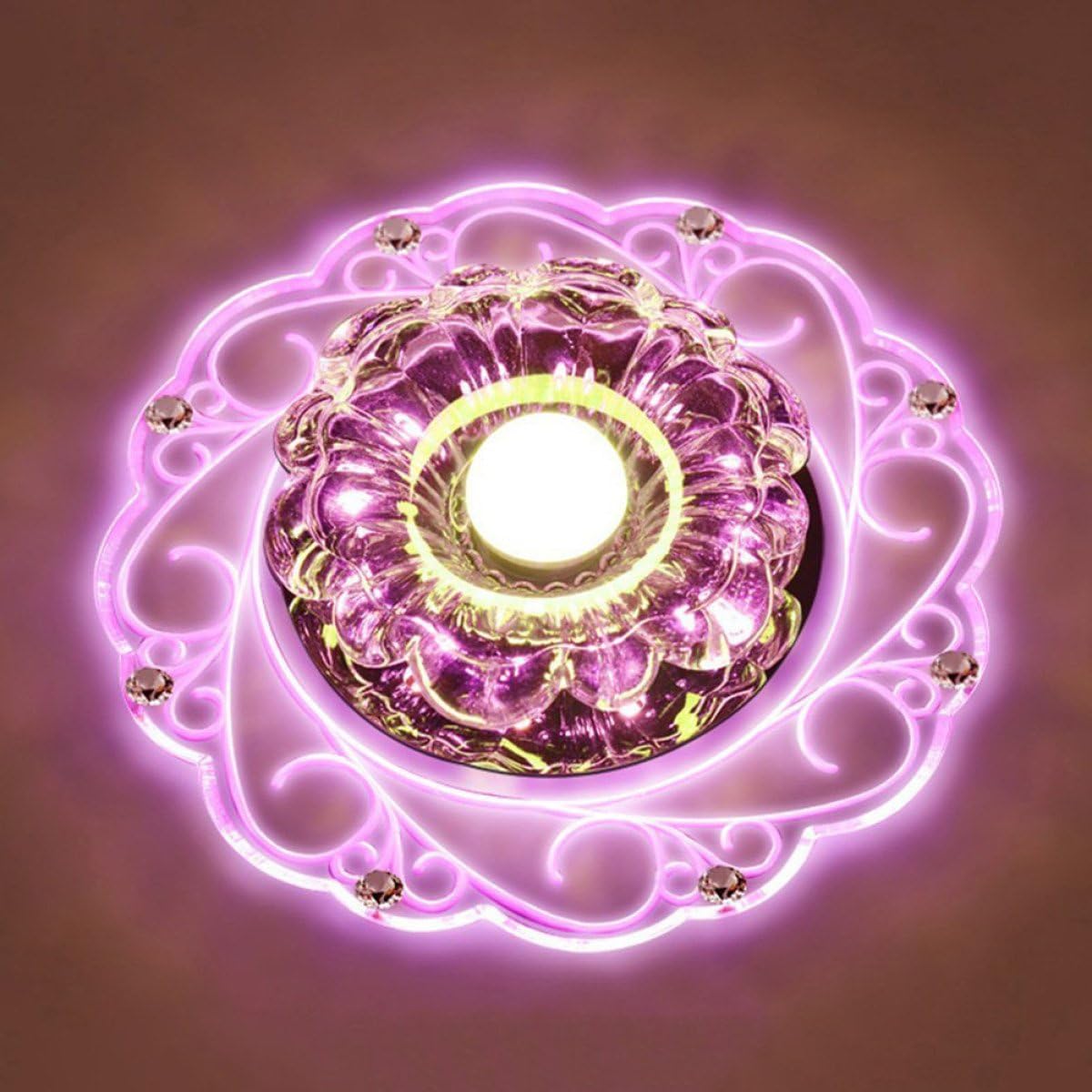 LED Crystal Ceiling Light, Color Changing Crystal Ceiling Pendent Lamps, Flush Mounted Lighting Chandeliers For Hallway, Bedroom, Study Room/Office, Dining Room, Kids Room, Corridors, Foyer, Living Room, Balcony,Pink-Srew