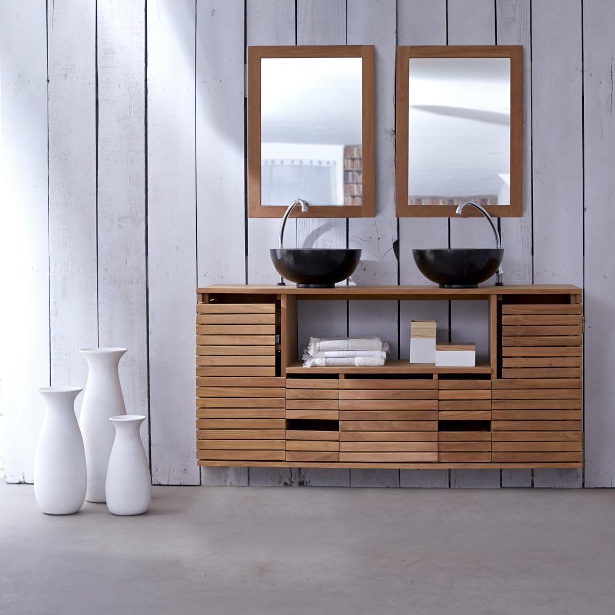 Tikamoon Madera de Teca Lavabo Fregadero Mueble Armario Unidad de