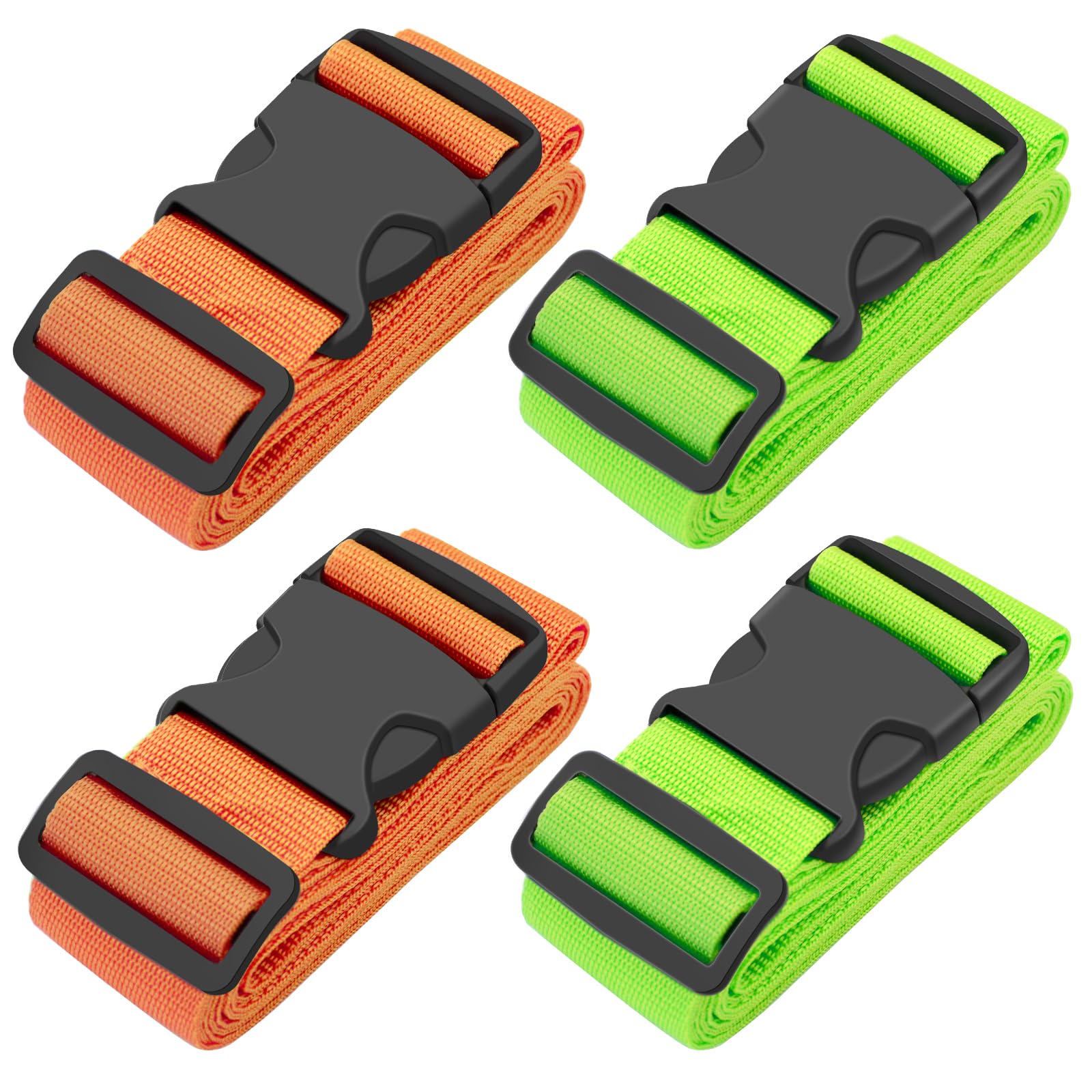 Photo 1 of BILIONE 4 Pack Luggage Straps 79" Long Belts Keep Suitcase Secure While Traveling, TSA Approved Add a Bag Premium Accessory for Travel Bag Closure (2PCS Green + 2PCS Orange)