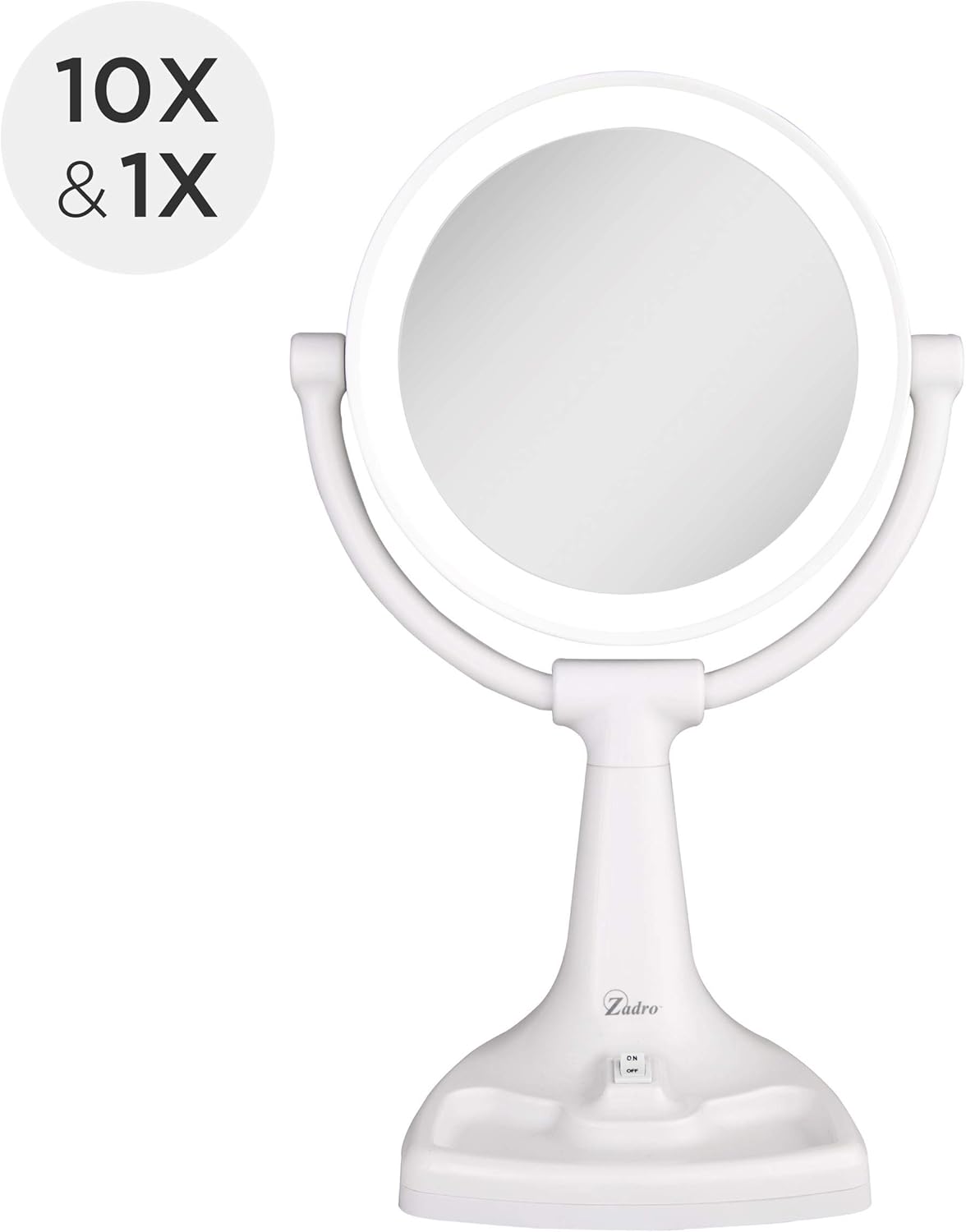 Amazon Com Zadro Max Bright Sunlight Dual Sided Vanity Mirror White 10x 1x Magnification Furniture Decor