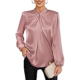 GRACE KARIN Women's Long Sleeve Satin Blouse,Mock Neck Work Silk Shirts,Dressy Tops for Business Casual Office