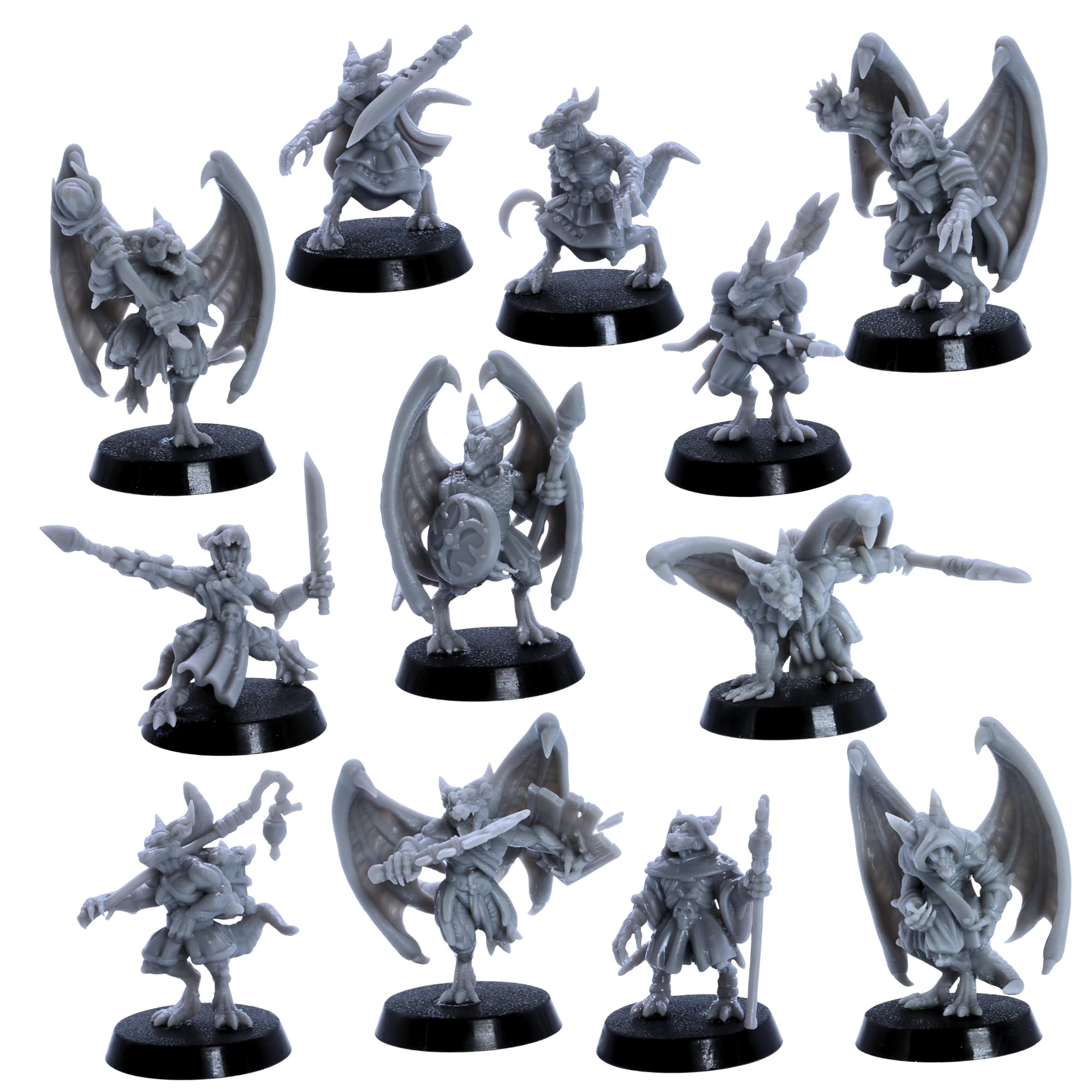 Forged Terrain Kobold & Winged Kobold Miniature Set – 12 Resin RPG Monsters | Epic Miniatures | Unpainted Figures with 25mm Bases for DnD Starter Set