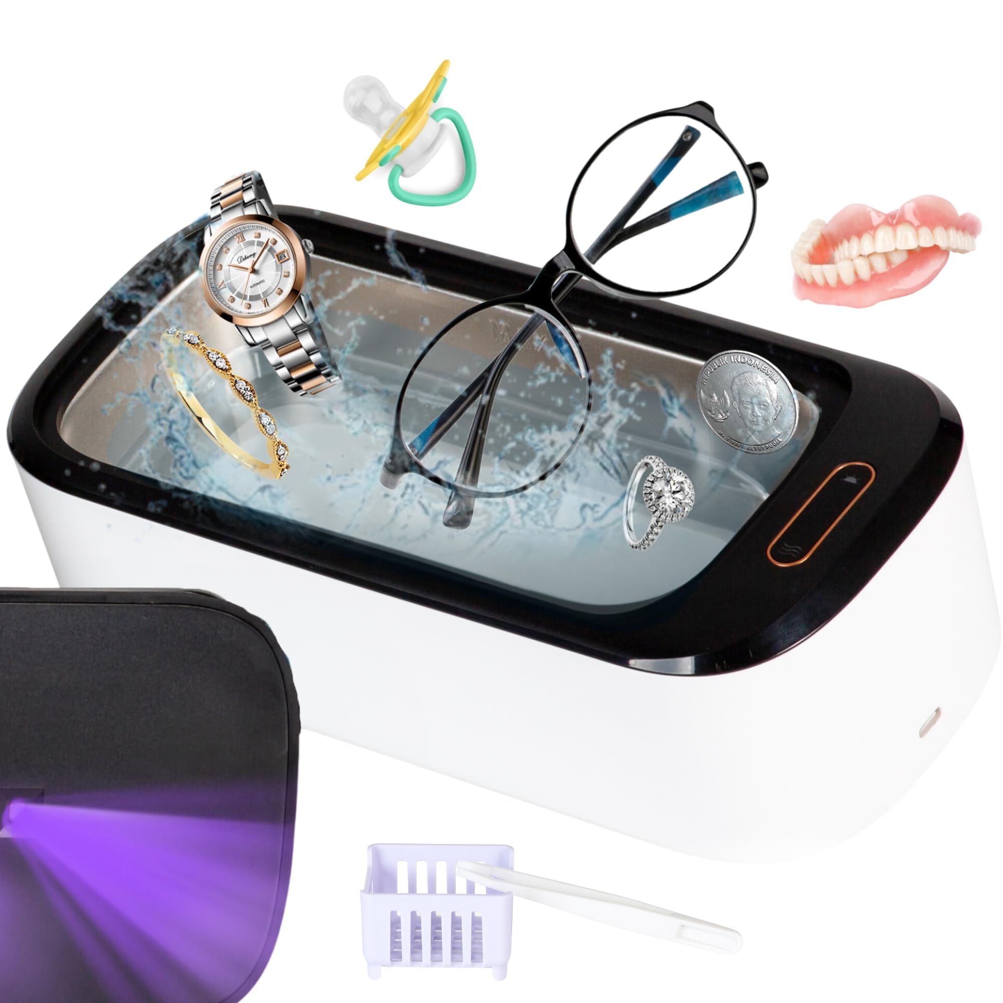 Photo 1 of UV-C Ultrasonic Cleaner, 46KHz Portable Jewelry Cleaner, 18Oz, Clean Pod Glasses Cleaner Sterilizer Machine Cleaning Sets, Sonic Cleaner for Jewelry Necklace Glasses Watch Denture Aligner Bracelets