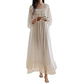 Airvid Women's Lace Vintage Victorian Nightgown Long Sleeve Sleepwear Nightdress