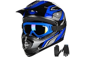 ILM Youth Kids ATV Motocross Helmet Goggles Sports Gloves Dirt Bike Motorcycle Off Road DOT Approved B07 (Youth-L, Blue/Silver)