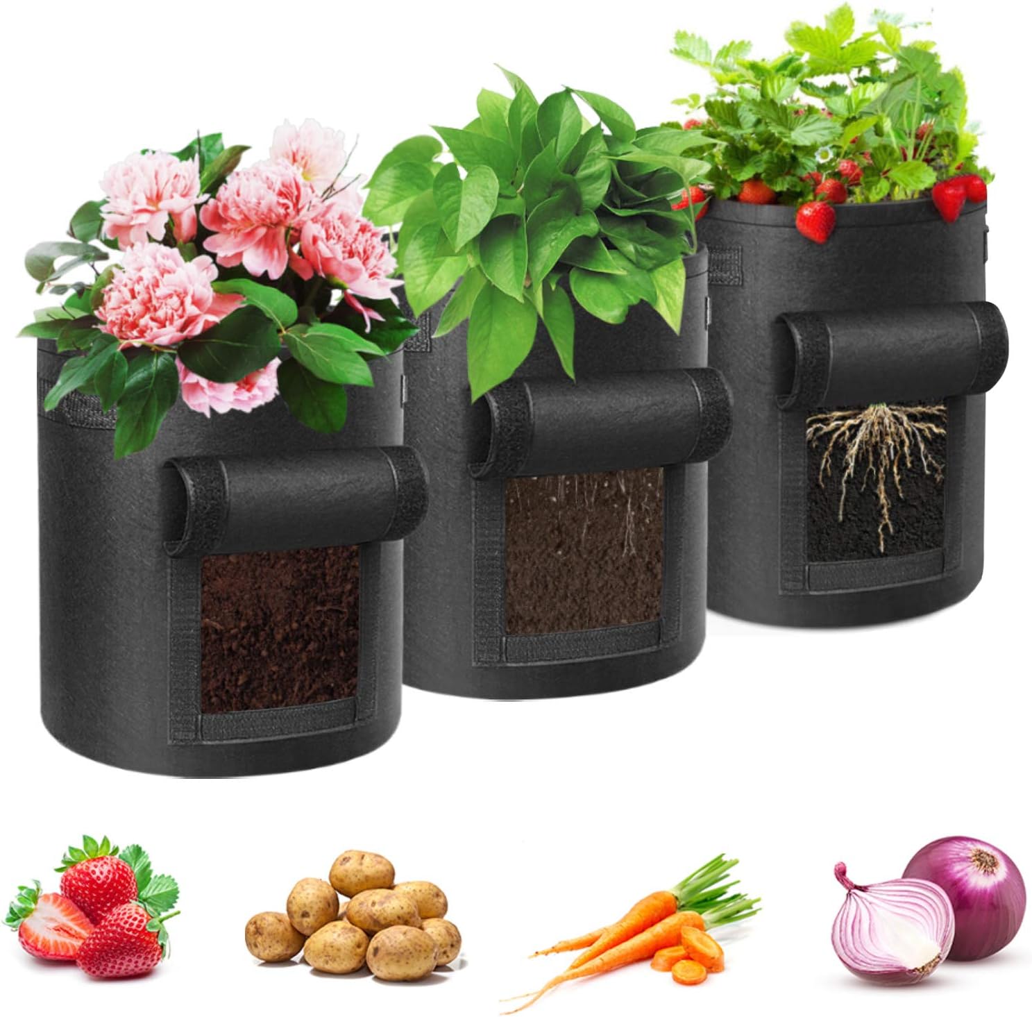 Potato Grow Bag, 3 Pack 7 Gallon Vegetable Plant Bags