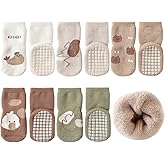 Exegawe Baby Non Slip Socks Winter 5 Pairs Kid Thick Warm Crew Socks with Grips