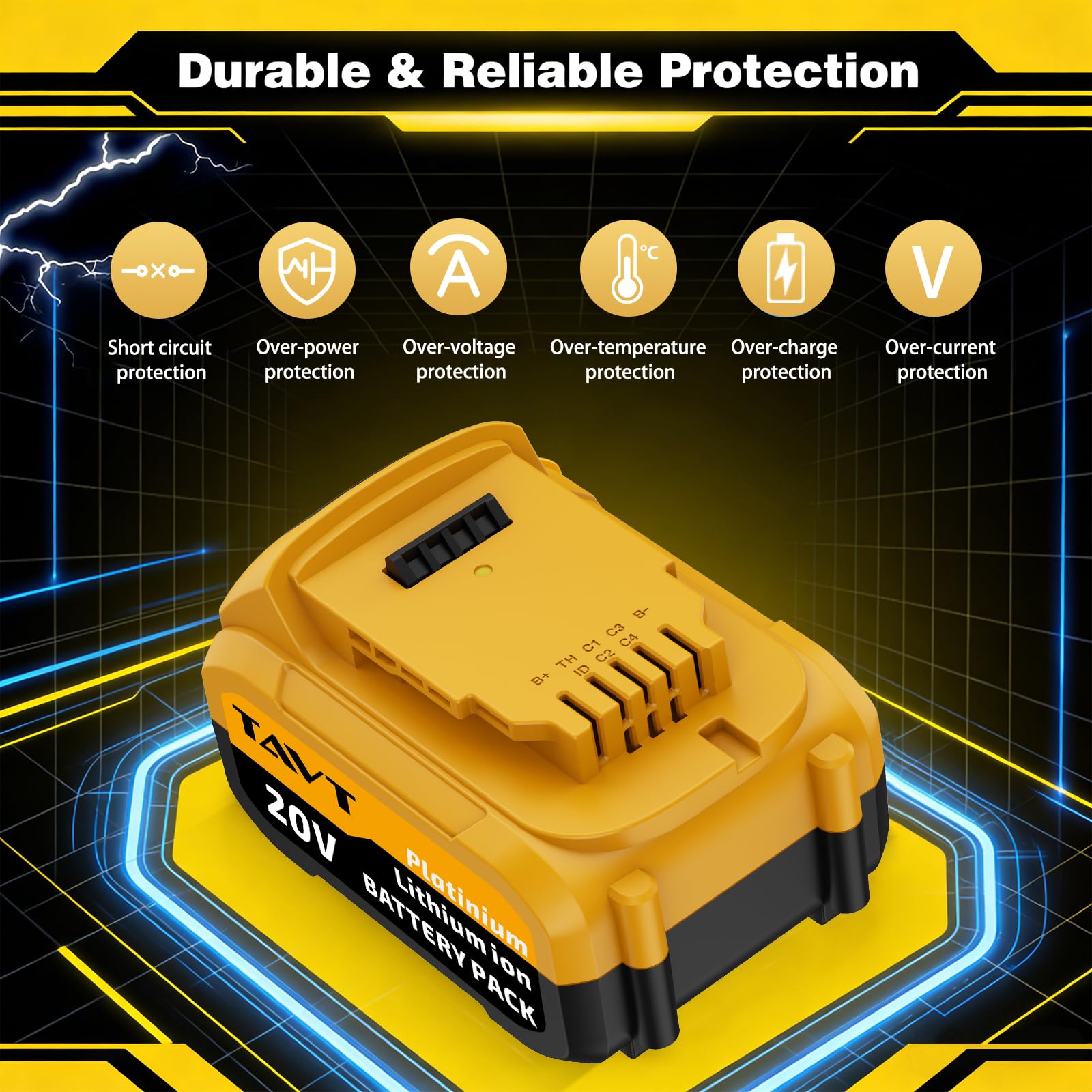 TAVT 2Pcs 20V Li-Ion Akku und Ladegerät kompatibel mit Dewalt 20 Volt XR Maschinen 7