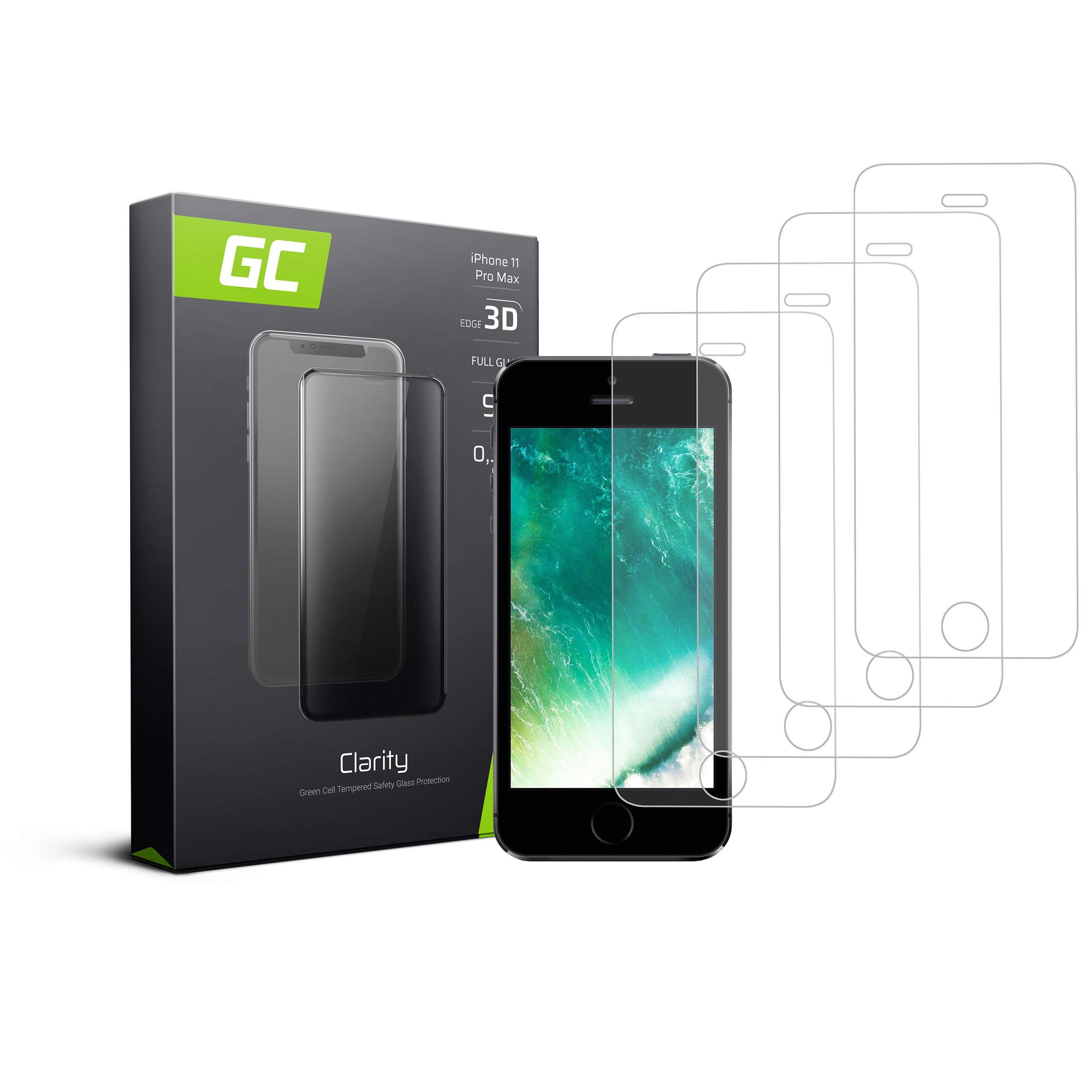 Green Cell Tempered Glass Screen Protector for iPhone 5 5C 5S SE 9H Hardness Pack of 4