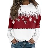 Christmas Sweatshirts For Women Funny Holiday T Shirts Long Sleeve Snowflake Funny Cute Pullover Sweatshirts Xmas Tree