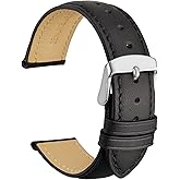 WOCCI 20mm Vintage Leather Watch Band for Men and Women, Silver Buckle (Black)