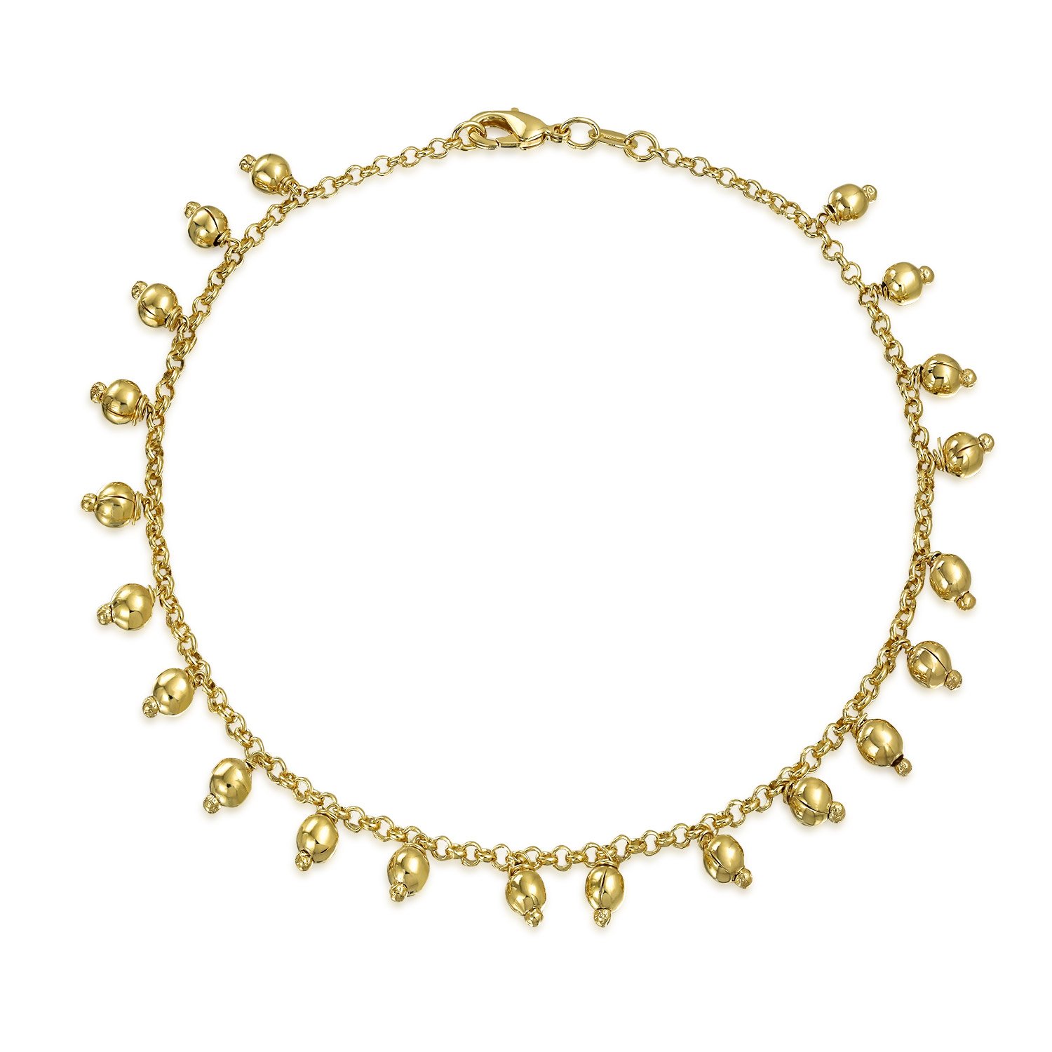 Bling Jewelry Bollywood Boho Traditional Indian Payal Multi Dangle Bead Ball Charm Anklet Ankle Bracelet for Women Teens Gold Plated 9.5 Inch