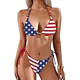 TASHEHE Women's Bikini Set High Cut Triangle Sexy Tie Swimsuit Two Piece Beads Shoulder Straps Bathing Suit