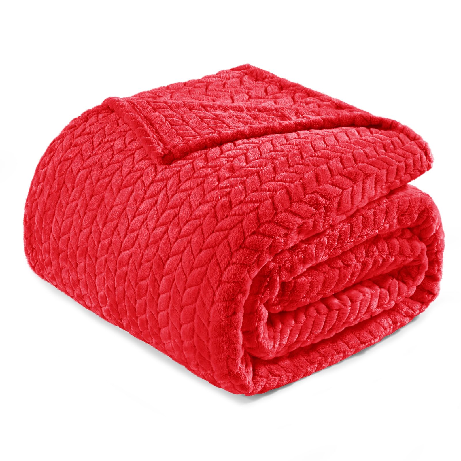 Exclusivo Mezcla Queen Size Fleece Blanket for Bed, 230x230 CM Soft Cozy Jacquard Flannel Blankets, Lightweight Fuzzy Plush Warm for All Seasons, Red — image 1