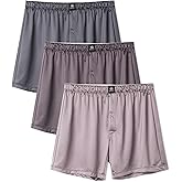 DAVID ARCHY Stretch Satin Boxers for Men, Silk Feeling Boxer Shorts, Breathable Loose Men's Underwear for Sleep 3 Pack