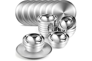 Sunnyray Stainless Steel Plates and Bowls Metal Camping Plates Reusable 13oz Steel Snack Feeding Serving Dinner Dishes Double