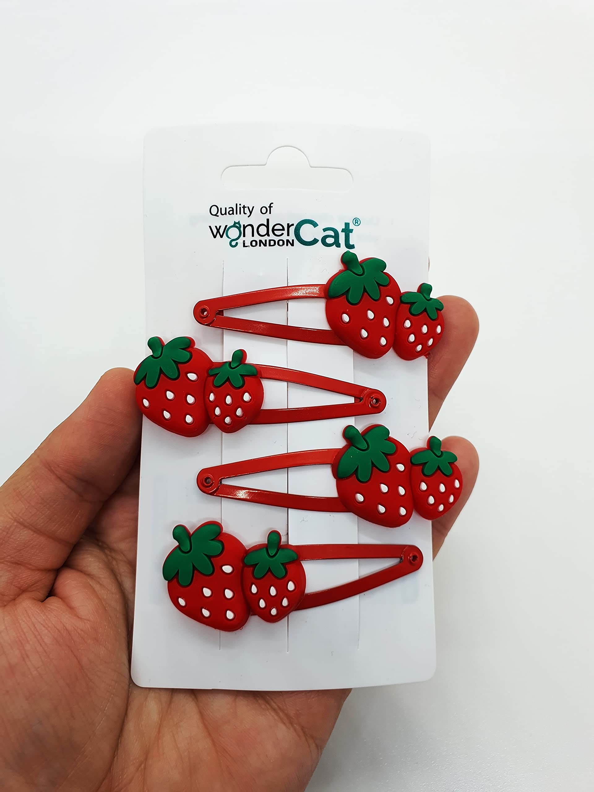 WonderCat LONDON Strawberry Clip Z4CLISTR - 4 Pcs Metal Snap Hair Clips, Size 5cm, For Girls & Unisex Children