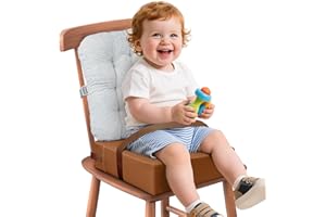 KOXUIUF Booster Seat for Kitchen Chair with Comfy Backrest and Adjustable Safety Buckles,Non-Slip Kid Toddler Booster Seat for Dining Table,Portable PU Travel Baby Booster Increasing Cushion Chair