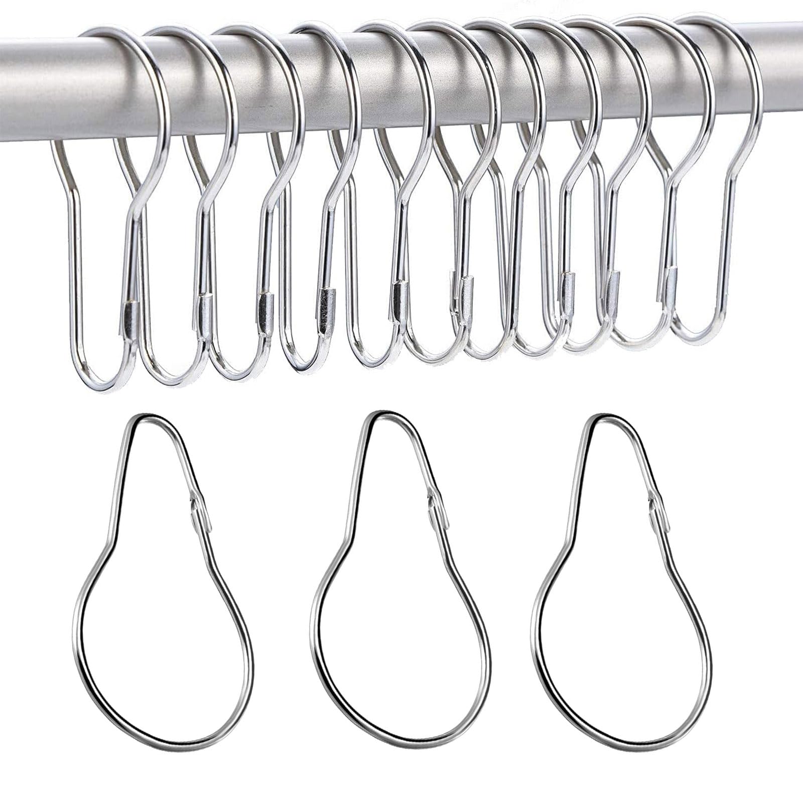 TA-VIGOR 25Pcs Shower Hooks, Metal Decorative Hangers, Loop Curtain Hangers, Hanging Shower Clips for Bathroom, Bedroom, Kitchen, Silver