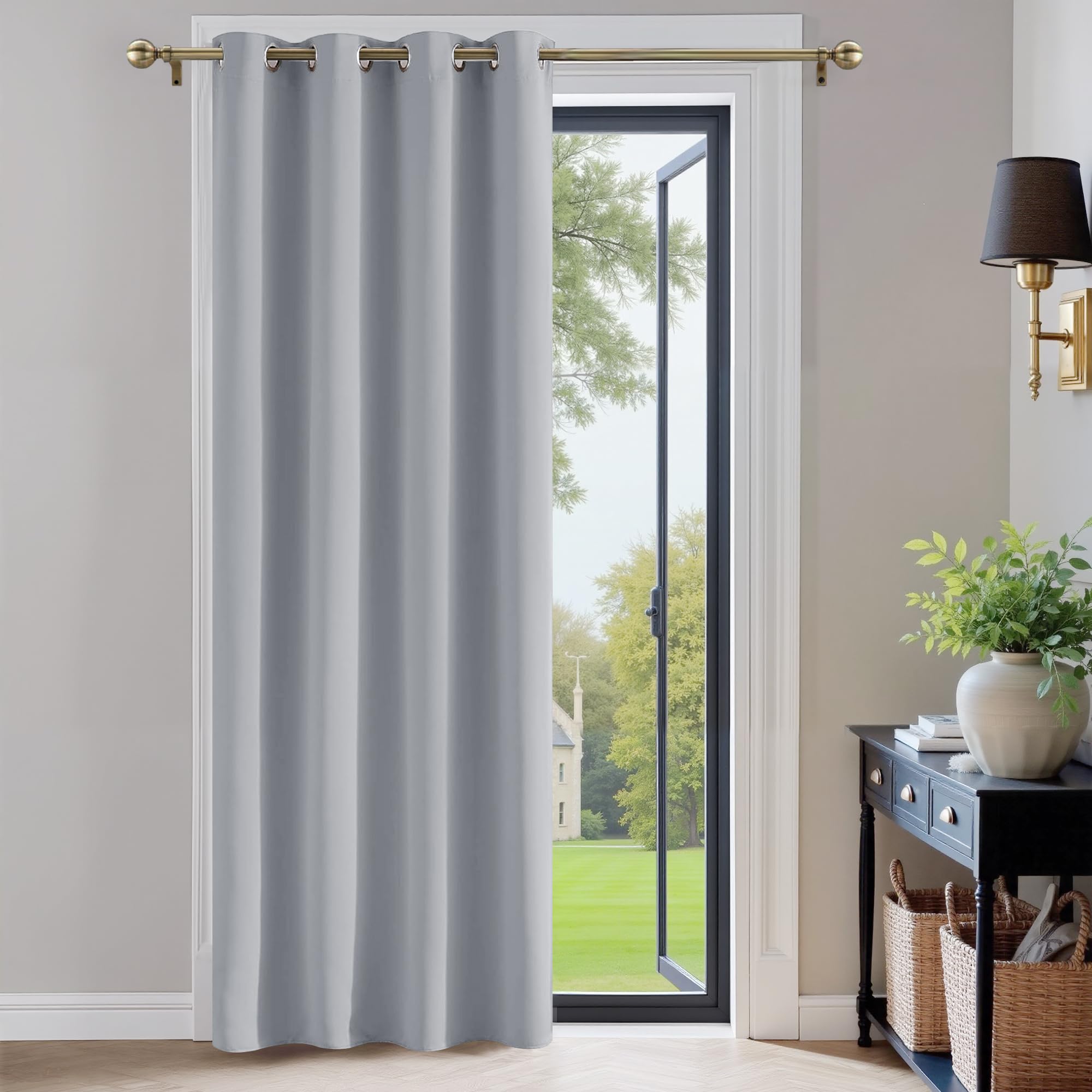 PONY DANCE Thermal Door curtain 84 inches Drop for Living Room - Silver Grey Curtain with Material Eyelet for Kitchen & Bedroom decoration, 52 inch Wide, 1 Panel