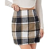 Scacto Women's Casual Plaid Skirt Zipper Side High Waisted Bodycon Mini Skirt