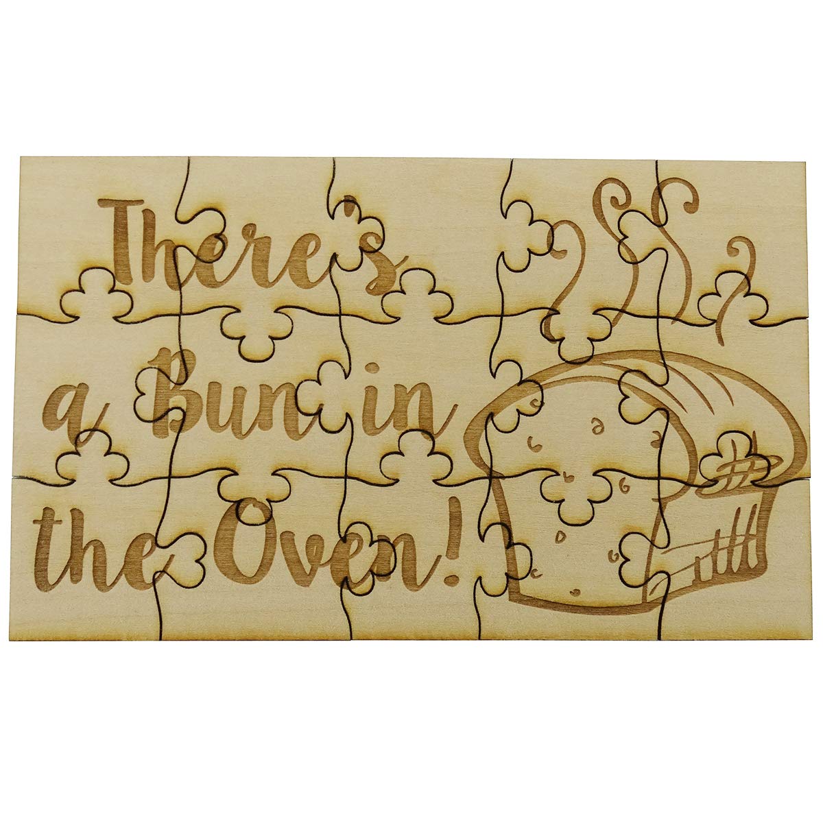 There's a Bun in The Oven Baby Reveal Puzzle - 15 Piece Basswood Jigsaw Puzzle 5.75" x 3.5" Fun Put Together Surprise Pregnancy Announcement