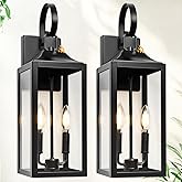 Black Dusk to Dawn Outdoor Wall Lantern 2-Light, 19" Large Outside Modern Wall Sconce Light Fixture, Industrial Porch Light W