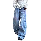 OYICAI Womens Baggy Rhinestone Jeans Y2K Wide Leg Sparkly Bling Glitter Casual Denim Pants Trousers
