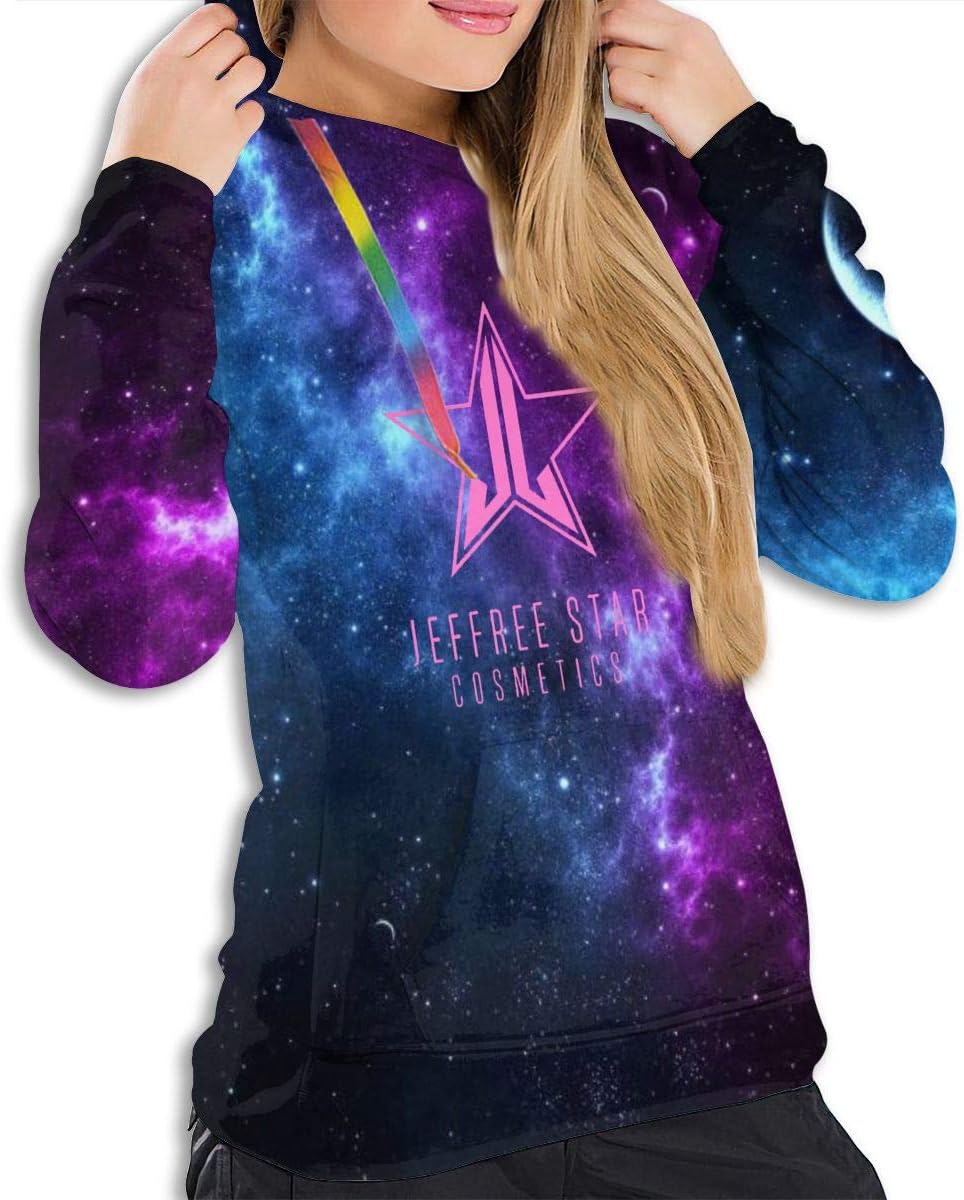 Neuew Jeffree Star Womens Pullover Hoodies,Two-Sided Galaxy Printed Long Sleeve Hooded Sweatshirt