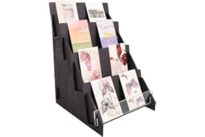 FY&XZH Greeting Card Display Stand, 4 Tier Wooden Display Stand, White Brochure Holder Stand, Postcard Display Stands for Birthday Card, Bookmarks, Fairs, Markets, Craft Trade Shows (Black)
