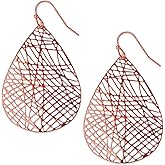 Boho Dangle Earrings for Women - Gold, Rose, or Silver Tone Lightweight Geometric Filigree Dangly Earrings