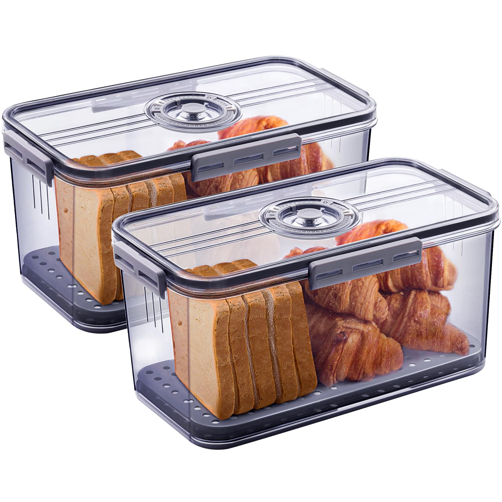 Photo 1 of Gifhomfix 2 PCS Bread Box Bread Boxes for Kitchen Counter Airtight, Time Recording Bread Storage Container with Lid, Bread Keeper for Homemade Bread