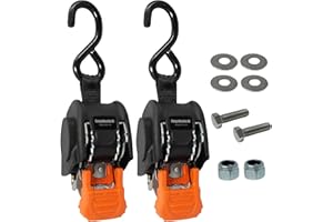 CargoBuckle Mini G3 Retractable Ratchet Straps, 1400 lbs Break Strength, 1-Inch Width X 6 ft Reach, Self Retracting Ratchet Straps for Trailers, Toy Haulers, ATVs, and Motorcycles - 2 Pack