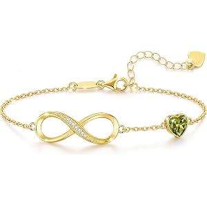 CDE Birthstone Infinity Bracelet 14K Gold Plated Jewelry Gift for Women | Hypoallergenic ,Trendy Fashion,Heart CZ,7"+2" Adjus