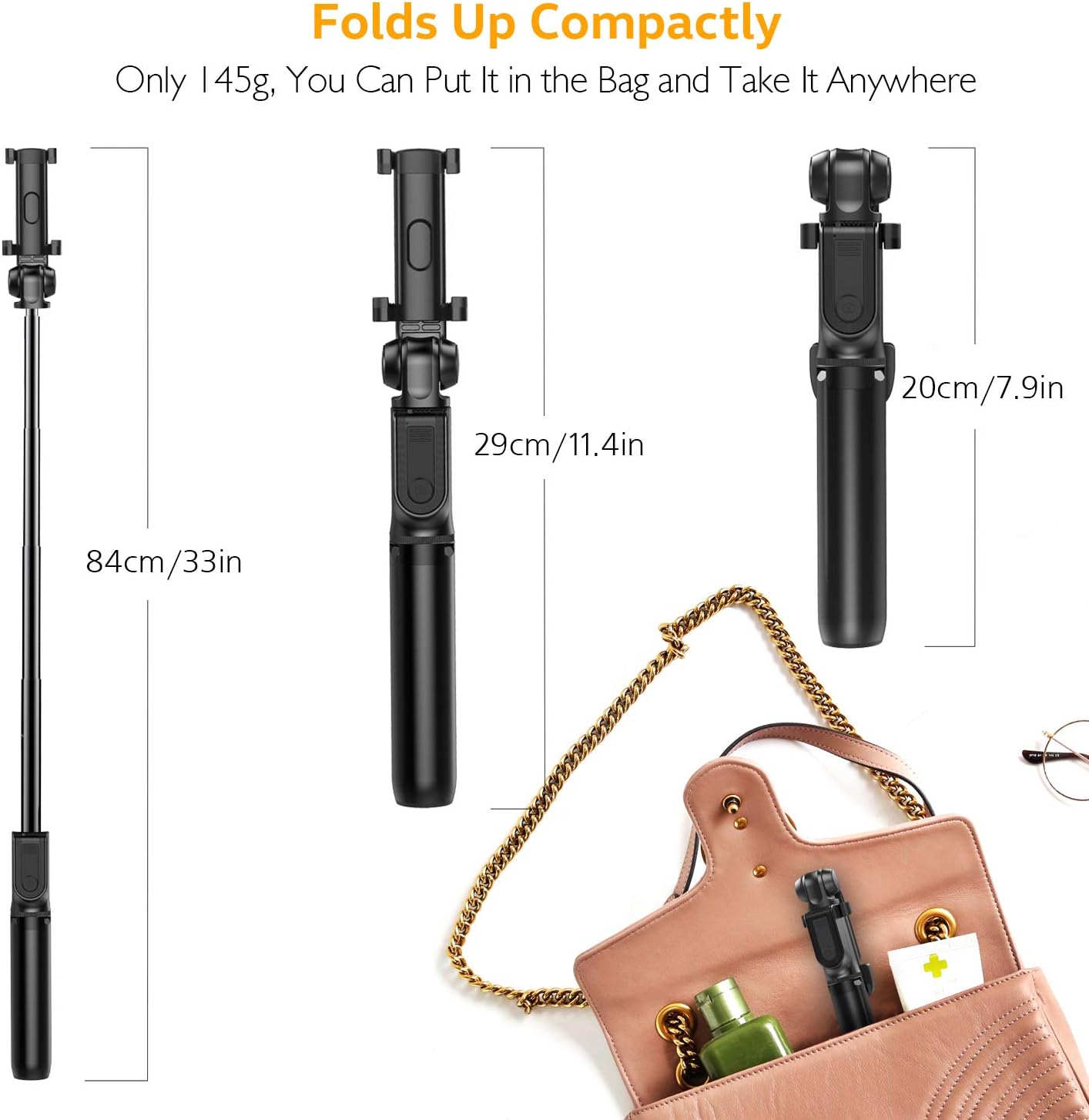 Selfie Stick Tripod, TECELKS Extendable Cell Phone Tripod with Detachable Bluetooth Remote Shutter, Suitable for Travel/Live Stream/Photography, Compatible with iOS/Android - BR21: Electronics