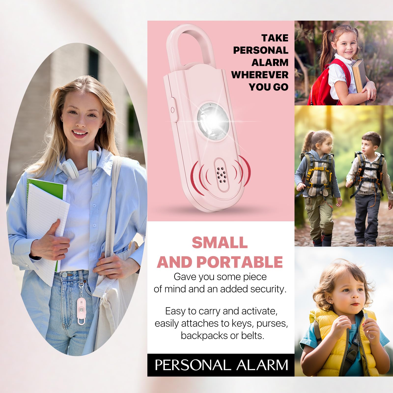 Personal Safety Alarm for Women, 130dB Loud Siren with SOS Strobe Light, Flashlight, 1000ft Audible, Double Speakers Help Kids, Elderly Emergency Call, Alert Panic Button Self Defense Devices