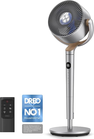 Dreo 20 dB Standing Fan 35-40 in Height 8 Speeds 3 Modes Remote DC Motor