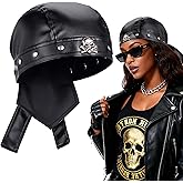PU Leather Biker Skull Cap Classic Fashion Leather Biker Hat, Gothic Leather Bandana Unisex Motorcycle Cap, Fits 18-23inch