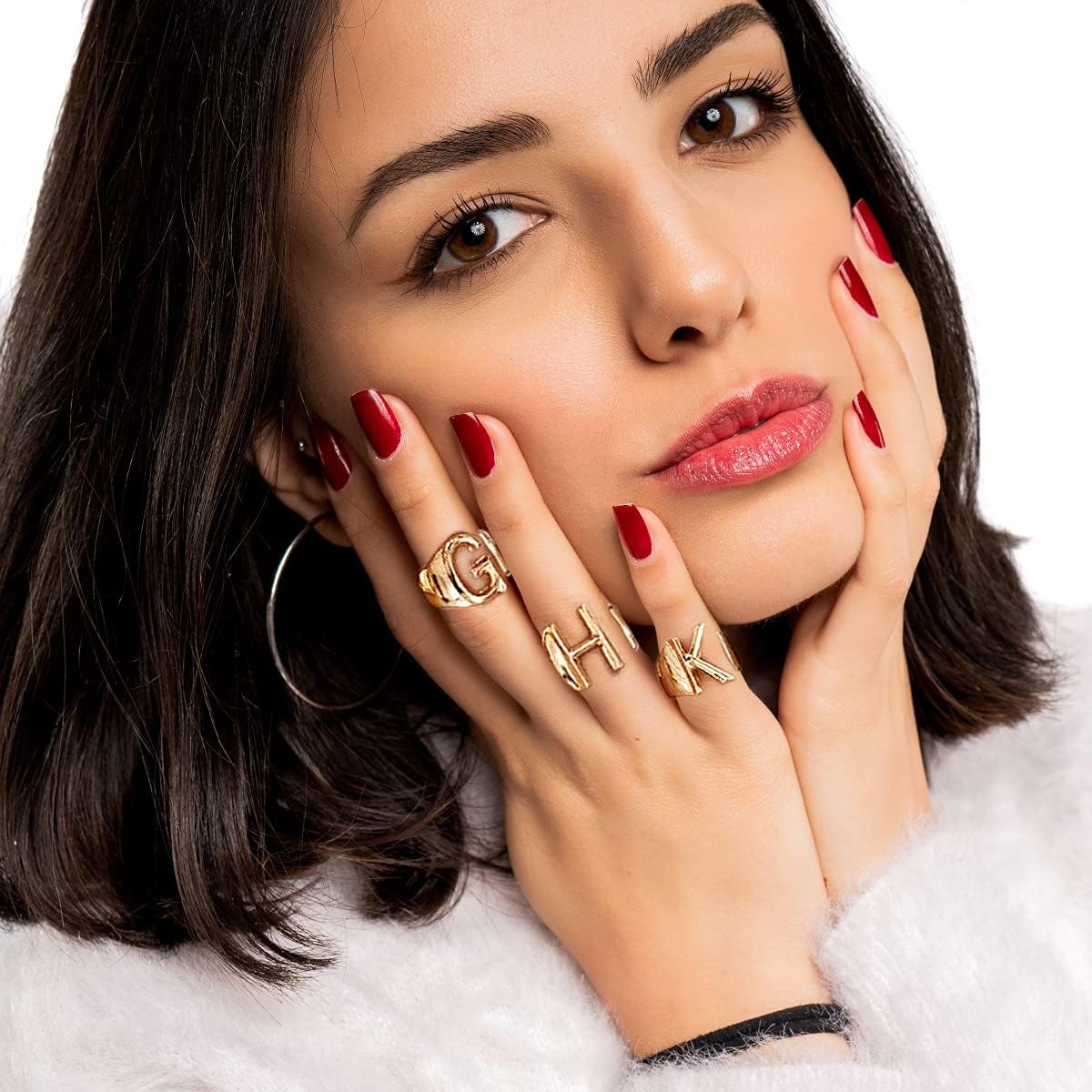 BTOYM Personalized 24K Gold Letter Rings for Women Men Stackable Initial Ring Statement Open Rings for Girl Alphabet Letter A to Z Resizable Knuckle Ring (with Gift Box) (Gold-A): Clothing