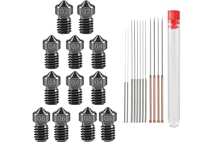 AITIAO 3D Printer Extruder Nozzle 0.2 0.4 0.6 0.8mm Hardened Steel Nozzle Extruder Print Head +Stainless Steel Cleaning Kit for 1.75mm Filament V5-V6 3D Printer Prusa I3 (12PCS)