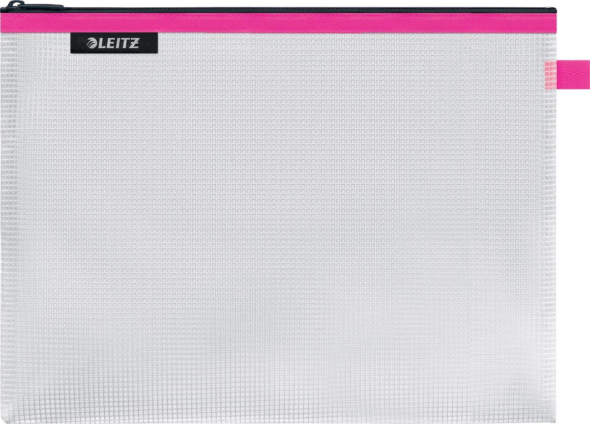 Leitz Wow Travel Pouch, Water Resistant, Translucent, Ideal for Visible Storage and Organisation, Large (A4) - Pink